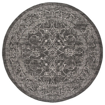 Safavieh Courtyard Cy8680-36621 Outdoor Rug, Black and Ivory, 6'7"x6'7" Round