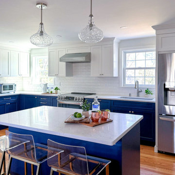 Project Brushed and Blue Kitchen in Reading, MA