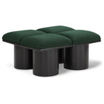 Meridian Furniture - Pavilion Black Boucle Fabric Bench, Green, Black Finish, 36" W X 31" D X 17.5" H - Bring valuable seating and remarkable style to your space with this green Pavilion Boucle Fabric Bench, an exquisite balance of style and usability for the entryway, bedroom, and beyond. Crafted from oak veneer with a black finish, this bench has a 4-inch-thick seat cushion that's channel-tufted for a touch of luxury. The bench's columnar bases add a dash of Art Deco design, making it a captivating focal point in any room.