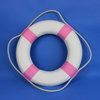 Decorative Lifering, 15", White With Pink Bands