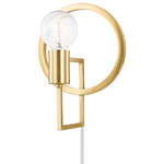 Mitzi - Mitzi HL637201-AGB Tory 1 Light Portable Wall Sconce in Aged Brass - Tory uses negative space to make a positive impact. A circular backplate, square arm and cylindrical socket combine to form a new, unique shape. This plug-in sconce is easy to install, easy on the eyes and hard to ignore. Available in three finishes, Tory complements any decor.
