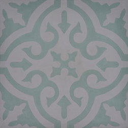 Moroccan Mosaic and Tile House - Argana Handmade Cement Tile,Green/Grey, Sample - Wall And Floor Tile