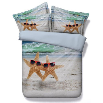 3D Bedding Cool Beach Starfish 4-Piece Duvet Cover Set, Full