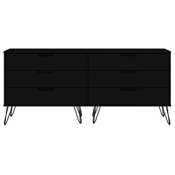 Manhattan Comfort Rockefeller 6-Drawer Double Low Dresser, Black