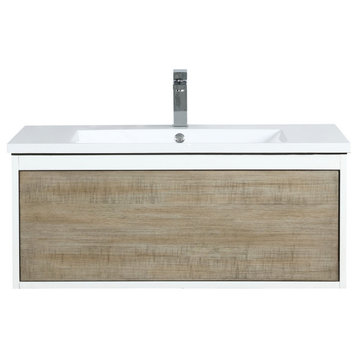 Scopi 36 Rustic Acacia Vanity, Acrylic Top With Sink, Chrome Faucet Set