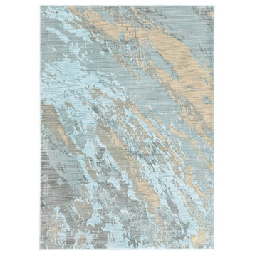 2'X3' Blue And Gray Abstract Impasto Scatter Rug
