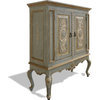 Old World Munich Lowboy Armoire, Pale Turquoise Distressed With Cream and Gold