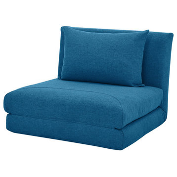 Modern Sleeper Chair, Polyester Upholstery and 5 Convertible Positions, Blue