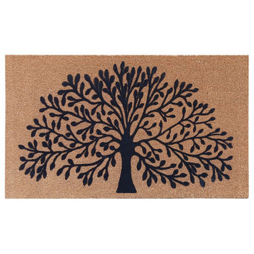 A1HC Natural Coir, Tree of life, Flock Doormat, 24"x39"