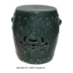 Chinese Green Round Lotus Pattern Clay Stool - Side Tables And End Tables