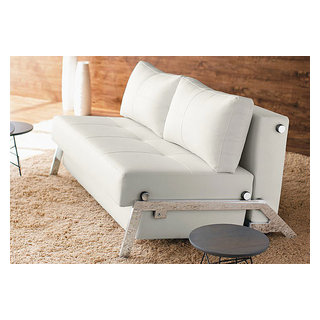 White Leather Textile Sofa Bed