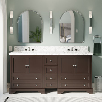 Madison 72" Double Bathroom Vanity, Chocolate, Carrara Marble