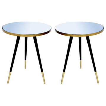 Home Square Mirrored Top End Table with Matte Black Legs - Set of 2