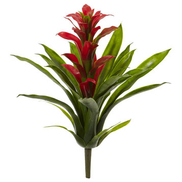 15" Bromeliad Artificial Flower, Set of 4, Red