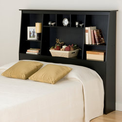 Prepac Slant-Back Tall Double / Queen Bookcase Headboard in Black - Headboards
