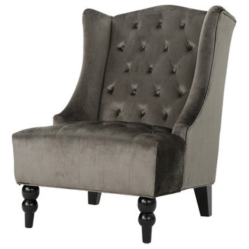 GDF Studio Talisa Winged High-Back Tufted New Velvet Club Chair, Gray