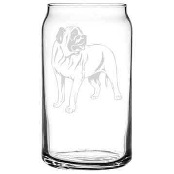 Mastiff, American Dog Themed Etched All Purpose 16oz. Libbey Can Glass