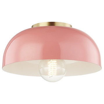 Avery 1 Light Small Semi Flush in Aged Brass/Pink