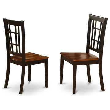 Nicoli Dining Chair With Wood Seat In Black and Cherry Finish, Set of 2