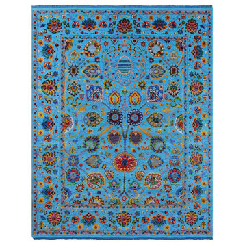 Blue 8' 2" X 10' 4" Persian Tabriz Wool & Silk Hand Knotted Rug - Q20099