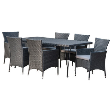 GDF Studio 7-Piece Bevern Outdoor Wicker Dining Set With Cushions