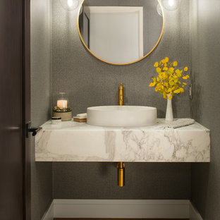 75 Beautiful Transitional Powder Room With A Vessel Sink