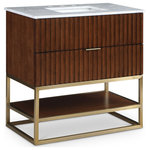 Meridian Furniture - Monad Bathroom Vanity, Walnut, 36" Wide - Organize your bathroom while upping your style quotient with this pretty Monad 36-inch bathroom vanity. A must for the contemporary bath, this unit features a rich walnut finish with birch wood veneer and a slatted design that's an instant eye-grabber. The ceramic sink is sized just right to serve it purpose without taking up too much room, and the drawer adds a convenient spot for storing bathroom necessities.