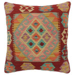 Bareens Designer Rugs - Boho Chic Turkish Cleary Hand Woven Kilim Pillow - Embellish your home with this timeless casual chic handmade Southwestern Kilim throw pillow covers made with wool and cotton. Constructed on a loom by Nomad Turkman people with hand spun wool and Natural Vegetable dyes these beautiful Kilim pillow covers are known for their beautiful repetitive geometrical, naturalistic floral and traditional patterns yet still giving it a moden look. Masterfully artisan-crafted on traditional Kilim looms with a contemporary fashion palette producing bold intricate sharp patterns making them a standout piece in any decor.
