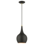 Livex Lighting - Andes 1 Light Black With Antique Brass Accents Mini Pendant - The Andes mini pendant features a modern, minimal look. It is shown in a chic black finish shade with a gold finish inside and antique brass finish accents.