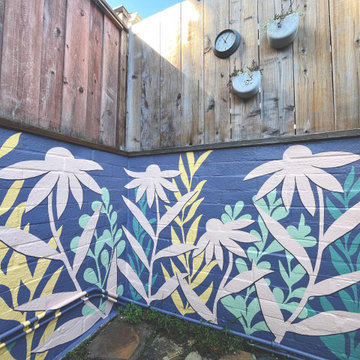 Berkeley Hills Cheerful Backyard Oasis - Outdoor Shower Botanical Mural