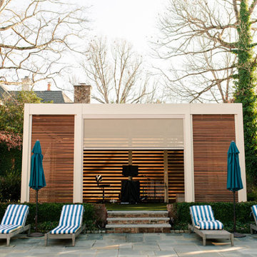 Residential: Custom Pergola Protection For Home Golf Simulation Clubhouse