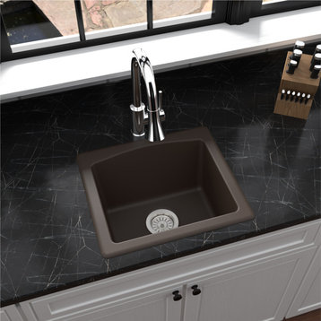Karran Drop-in or Undermount Quartz 18" Single Bowl Kitchen Sink, Brown