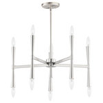 Maxim Lighting - Rome 10-Light Chandelier, Satin Nickel - Civic styling using straight rectilinear channels radiating from a central connector. The light sources flare out both up and down with tapered candle covers creating a form evocative of a classic torch. Available in matte Black, Satin Brass, and Satin Nickel, this is a transitional look suited to a variety of architectural stylings.