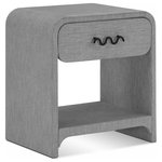Meridian Furniture - Medley Night Stand / Side Table, Grey - Enhance the aesthetic allure of any room in your home with the Medley Cream Night Stand / Side Table. Its sleek frame is elegantly enveloped in a grey-colored linen texture, lending a touch of sophistication to your space. The nightstand also incorporates a distinctive matte black handle, providing a stylish contrast that adds a touch of character to the design.