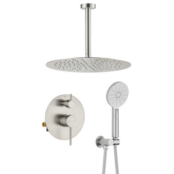 Ceiling Mounted 2-Function Shower System, Rough, Valve, Brushed Nickel