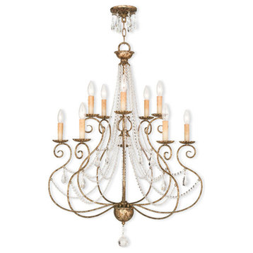 Chandelier With Clear Crystals, Hand-Applied European Bronze