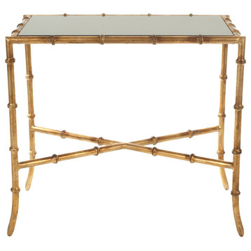 Safavieh Chandler Accent Table, Black, Gold Legs, Glass Topped