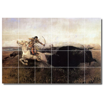 Charles Russell Western Painting Ceramic Tile Mural #23, 25.5"x17"
