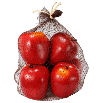 Decorative 6 Piece Artificial Apple In Plastic Net Bag, Red