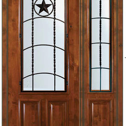 Prehung Sidelite Door 96 Alder Texan 2 Panel 2/3 Lite Wrought Iron - Front Doors