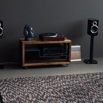 Modern Media Rack / Wood & Perforated Steel