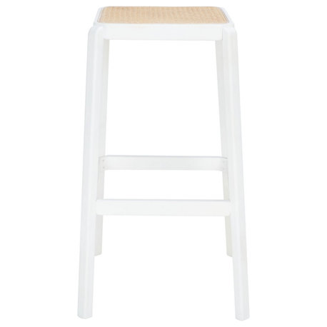 Safavieh Silus Backless Cane Bar Stool, White/Natural