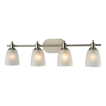 Four Light Brushed Nickel White Glass Vanity