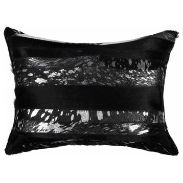 12" X 20" X 5" Black And Silver  Pillow