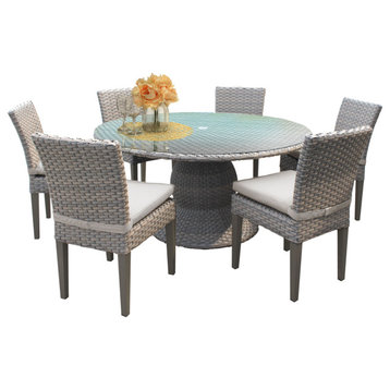 Monterey 60" Outdoor Patio Dining Table with 6 Armless Chairs,Beige