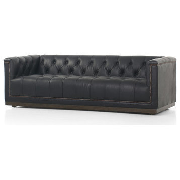 Maxx Heirloom Black Leather Sofa 86"