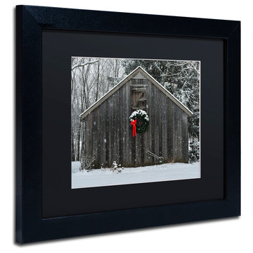 Kurt Shaffer 'Christmas Barn In The Snow' Art, Black Mat, Black Frame, 11"x14"