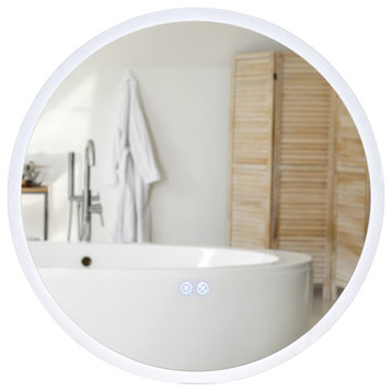 Aquaterior 22" Round LED Bathroom Mirror,Anti-Fog Dimmable IP65 Touch Switch