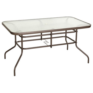 Indoor Outdoor Dining Table, Powder Coated Metal Frame With Glass Top, Bronze