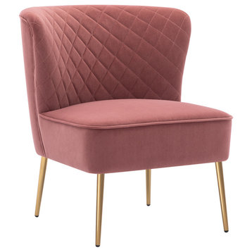Diamond Stitched Bright Velvet Slipper Chair, Pink
